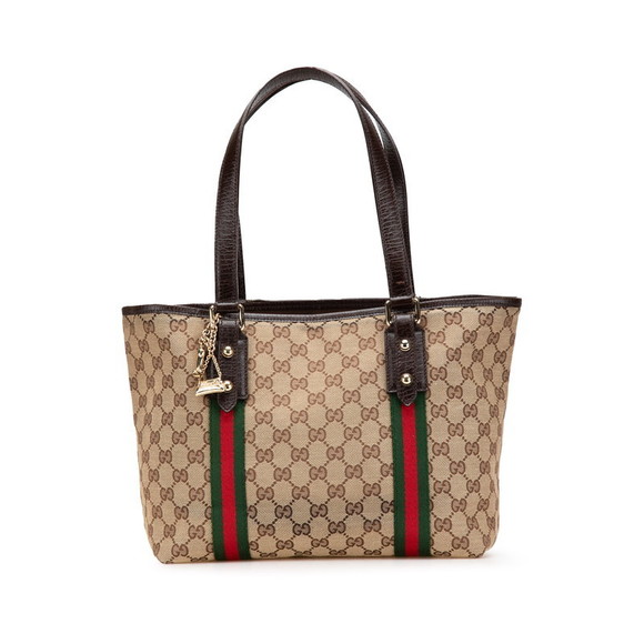 Gucci Brown Bag Beige Tote Leather Canvas GG - Picture 1 of 8
